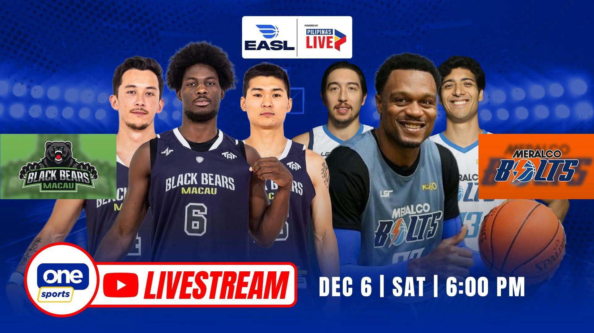 EASL LIVESTREAM: Macau Black Bears vs Meralco Bolts