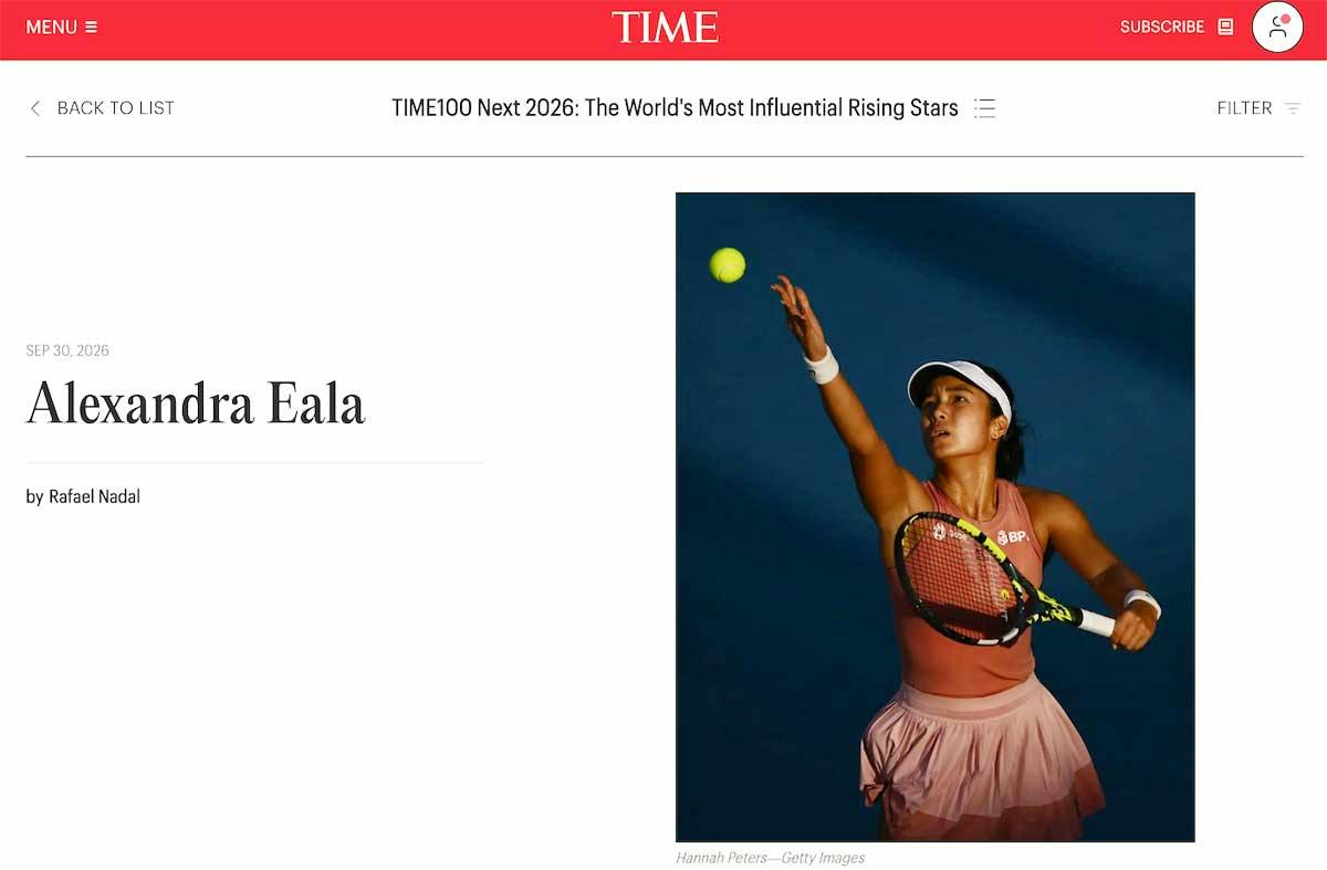 Alex Eala Makes TIME Rising Stars List