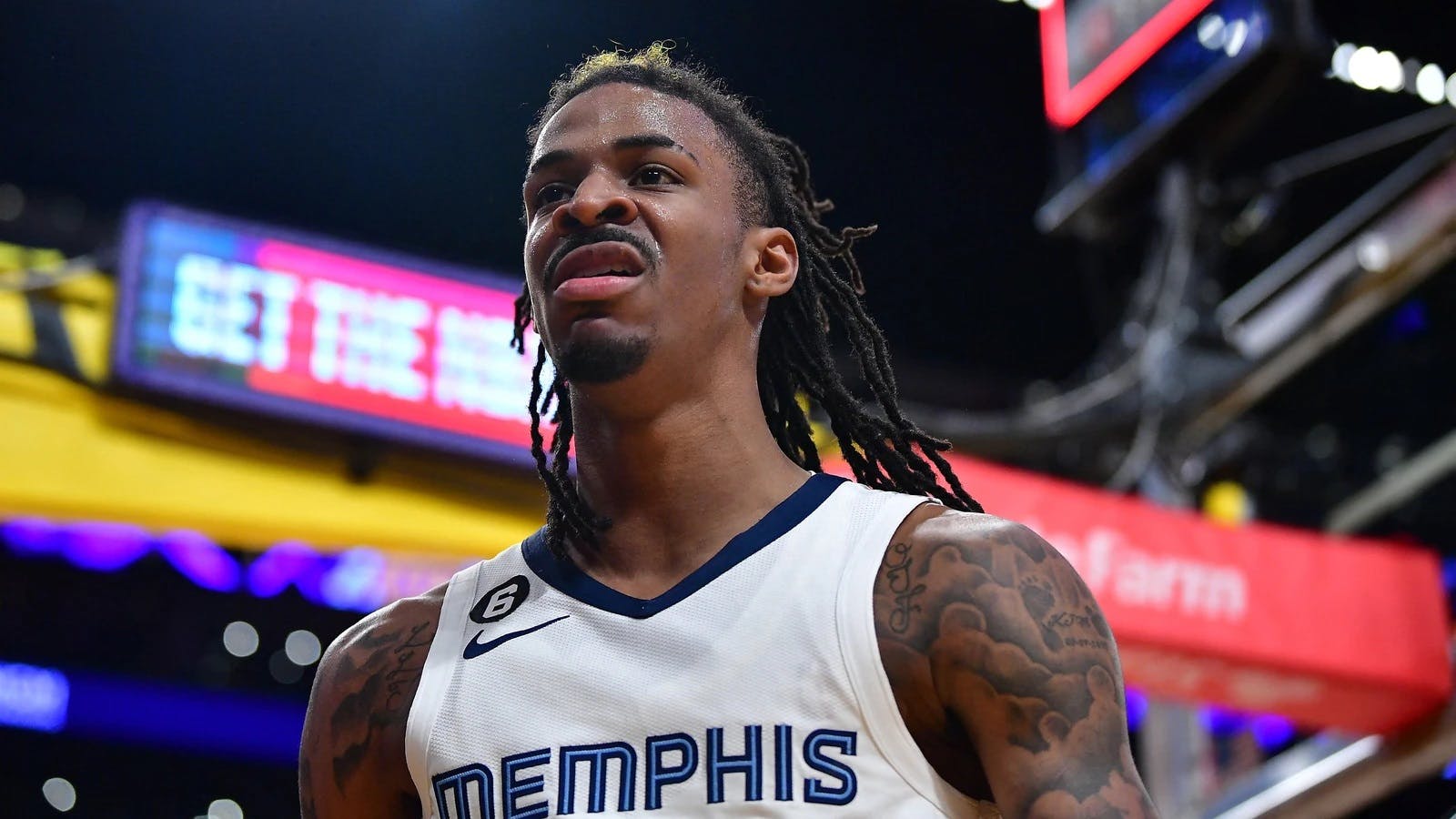 Ja Morant of the Memphis Grizzlies arrives to the game against the LA