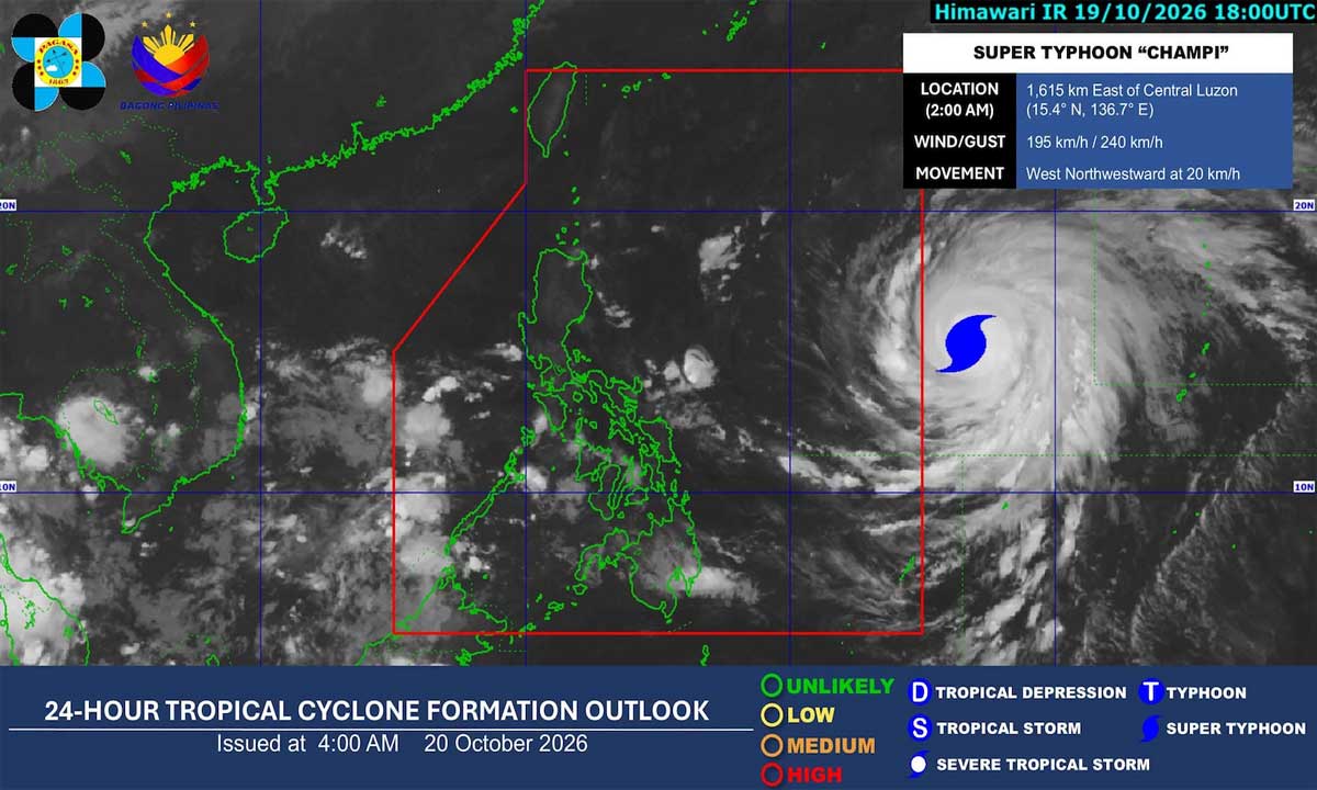 Champi Reintensifies As Super Typhoon, To Enter PAR Within The Day, Oct. 20