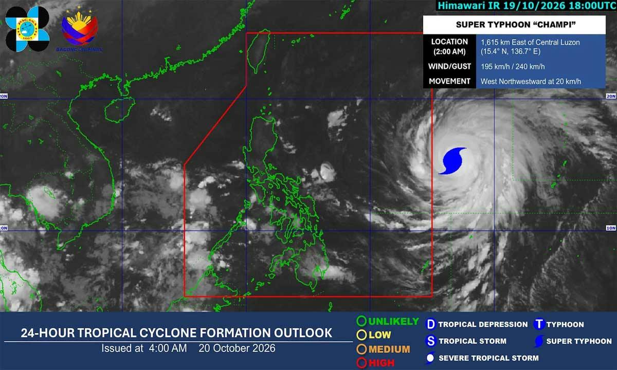Champi Reintensifies As Super Typhoon, To Enter PAR Within The Day, Oct. 20